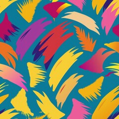 Seamless pattern of bold brush strokes and cut-out shapes in a vibrant color palette, Generative AI