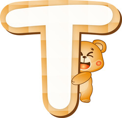 Cute Teddy Bear Alphabet Letter T
