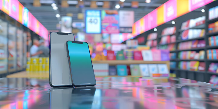 Mobile phones at the store GeneratiSmartphone showcase in modern electronics store buy mobile phones
ve ,
