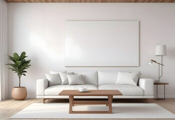 Interior living room with sofa and photo frame. 3D rendering