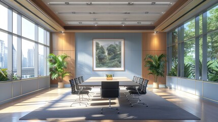 Fototapeta premium Modern Conference Room with City View 