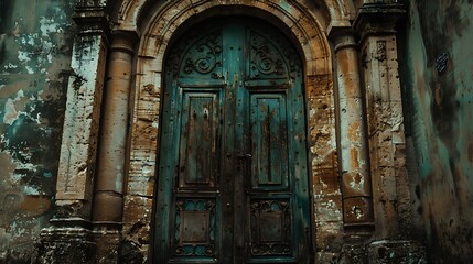 Fototapeta premium Wide angle view of old door