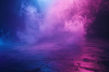 Naklejka premium Dark empty scene with neon light and smoke, spotlight on the floor. Background for product presentation in dark room. Dark background.