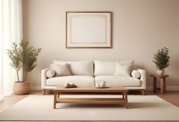 Interior living room with sofa and photo frame. 3D rendering