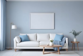 Interior living room with sofa and photo frame. 3D rendering