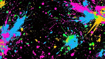 Abstract splash pattern bright neon rainbow colors on black background. generative AI image