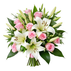 Fototapeta premium Pink Rose And White Lily of Flower Bouquet with Transparent Background