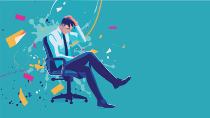 Regret on business mistake, frustration or depressed, stupidity or foolish losing all money, stressed and anxiety on failure concept, frustrated businessman holding his head sitting alone on the chair