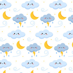 Cute kawaii weather icon pattern background for wrapping printable