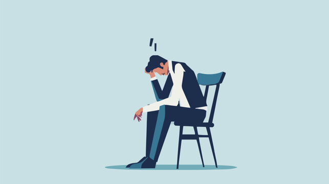 Regret on business mistake, frustration or depressed, stupidity or foolish losing all money, stressed and anxiety on failure concept, frustrated businessman holding his head sitting alone on the chair