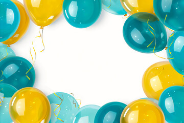 A blue and yellow balloon frame with white background.
