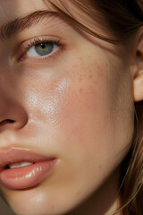 Fototapeta premium Detailed Close-Up of a Young Woman in Her 20s with Glowing, Healthy Skin, Without Makeup