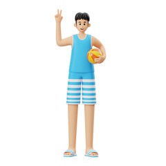 3D Character Man Holding Beach Ball