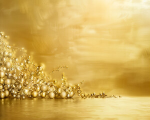 Obraz premium Gold christmas background with a lot of shiny balls.