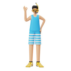3D Character Man With Snorkel Appliance
