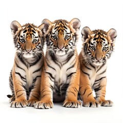 Group of cute tiger cubs on a white background generative AI