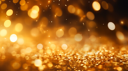 Golden bokeh light background, full of festive atmosphere