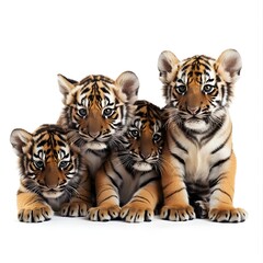 Fototapeta premium Group of cute tiger cubs on a white background generative AI