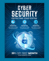 Cyber security modern banner or flyer template, Cybersecurity Information safety leaflet design or flyer