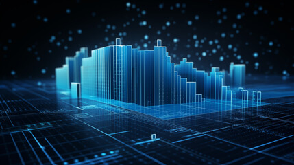 Naklejka premium Abstract digital city on blue background, big data concept