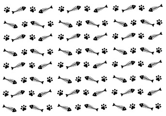 Cat paw and fish bone seamless background