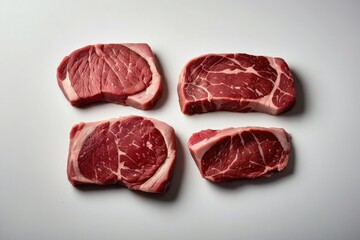 Fresh Raw Beef Steaks on White Surface