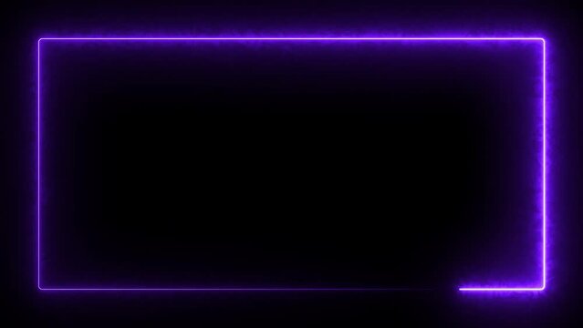 purple Neon rectangle frame loop animation. rectangular glowing frame with moving line. neon shape line animation. flickering neon border frame animation
