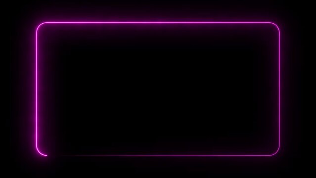 Neon rectangle frame loop animation. rectangular glowing frame with moving line. neon shape line animation. flickering neon border frame animation