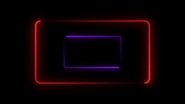 Neon rectangle frame loop animation. rectangular glowing frame with moving line. neon shape line animation. flickering neon border frame animation