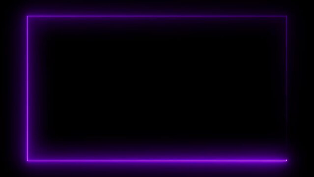 Purple Neon rectangle frame loop animation. rectangular glowing frame with moving line. neon shape line animation. flickering neon border frame animation