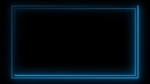 Cyan Neon rectangle frame loop animation. rectangular glowing frame with moving line. neon shape line animation. flickering neon border frame animation