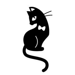 Black cat silhouette minimalistic icon. Vector flat graphic for logotype, stamp, template for print, decor. Elegant cat outline.