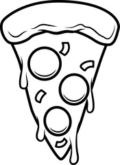 Pizza slice. Cartoon pizza illustration. Pizza with Melted cheese Cartoon Icon. Design element for emblem, poster, icon, menu. Vector illustration