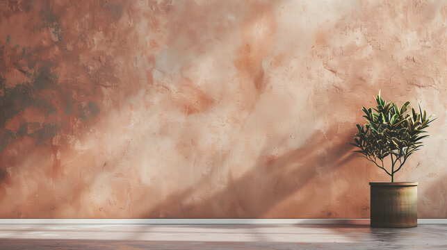 Rustic Textured Wall with Subtle Earth Tones Color Washing Technique. Aged effect. Palette of soft terracotta Subtle variations in hue and tonality. High-resolution. Soft and layered finish.