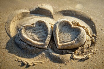 Obraz premium A couple of heart shaped pieces of sand