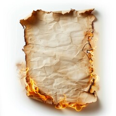 Burning white paper Isolated on white background. fire on object concept for designer ads