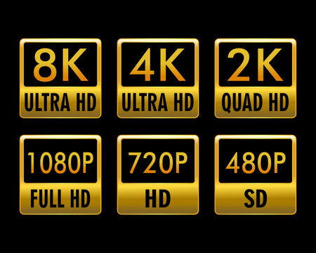 8k Ultra Hd icon  4k Ultra Hd  2k quad Hd  Logo 480p SD  720p HD  1080p  symbol Resolution icon