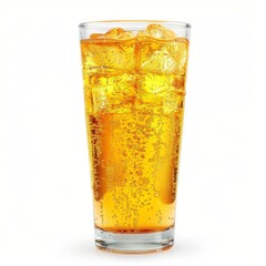 glass of yellow soda water isolated on white background. drinking water concept for designer