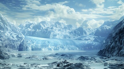 Fototapeta premium An expansive and majestic view of a glacier landscape. The stunning blues and whites blend together to create a breathtaking and awe-inspiring scene.