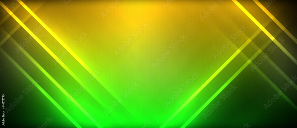 Wall mural Neon glowing circle rays, light round lines in the dark, planet style neon wave lines. Energetic electric concept design for wallpaper, banner, background