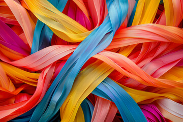 Texture Multicolored Fabric Ribbons Tangled Together For Wallpaper And Background Created Using Artificial Intelligence