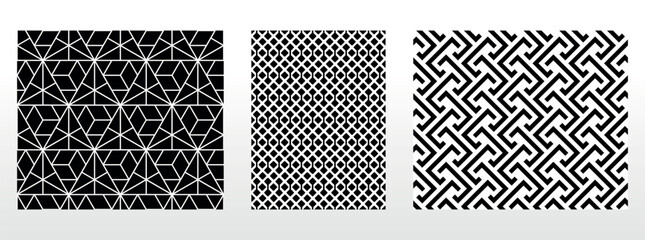 Geometric set of seamless black and white patterns. Simple vector graphics.