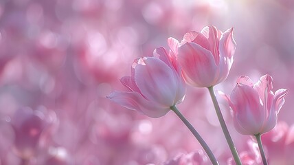 Obraz premium Close-up of pink tulips with soft focus