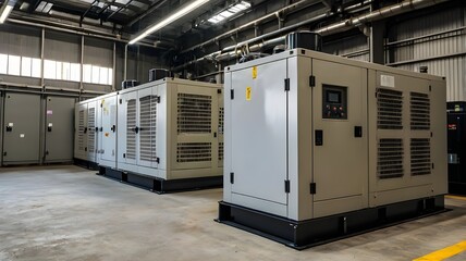 Generator room with two generators in factory standby for power backup, Diesel generator