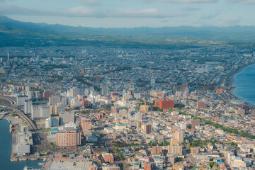 Fototapeta premium Beautiful view of Hakodate City from the top of the Hakodate Mountain in Japan