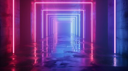 Fototapeta premium Captivating Neon Abstraction A Futuristic Passage of Vibrant Illumination and Dimensional Depth