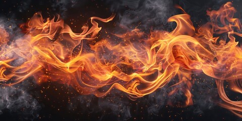 Fototapeta premium A long, curling flame with smoke and sparks trailing behind it