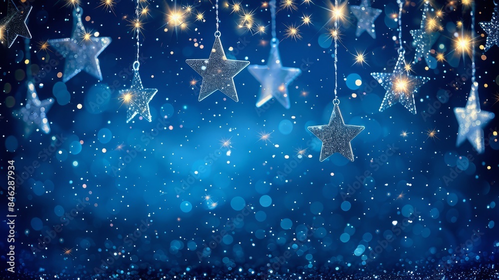 Wall mural Blue star ornaments with festive background - Wall murals