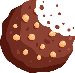 chocolate cookie with crumbs. Bitten and broken cookie illustration