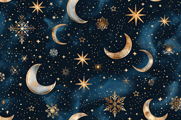 Fototapeta premium Celestial Moons and Stars Pattern, Mystical Cosmic Design